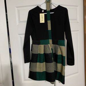 Black and plaid dress with belt